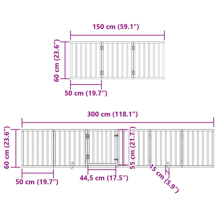 Hundeport sammenleggbar 9 paneler hvit 450 cm poppeltre