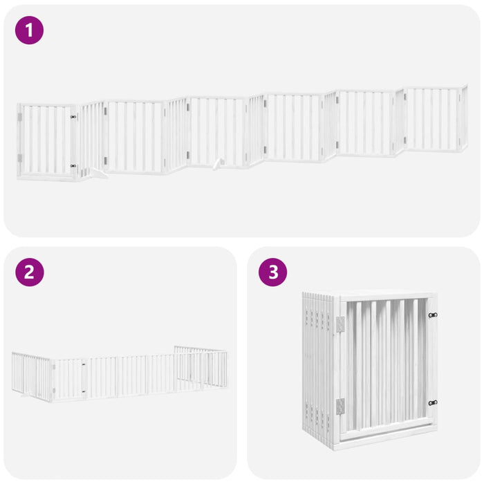 Hundeport sammenleggbar 12 paneler hvit 600 cm poppeltre