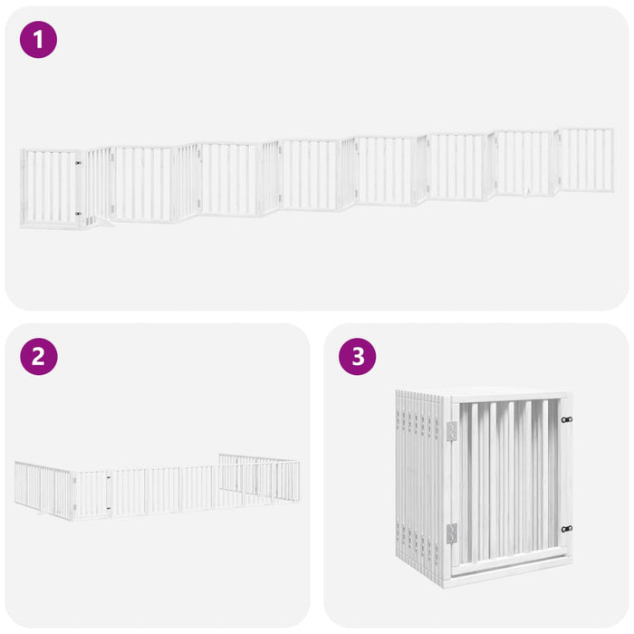 Hundeport sammenleggbar 15 paneler hvit 750 cm poppeltre