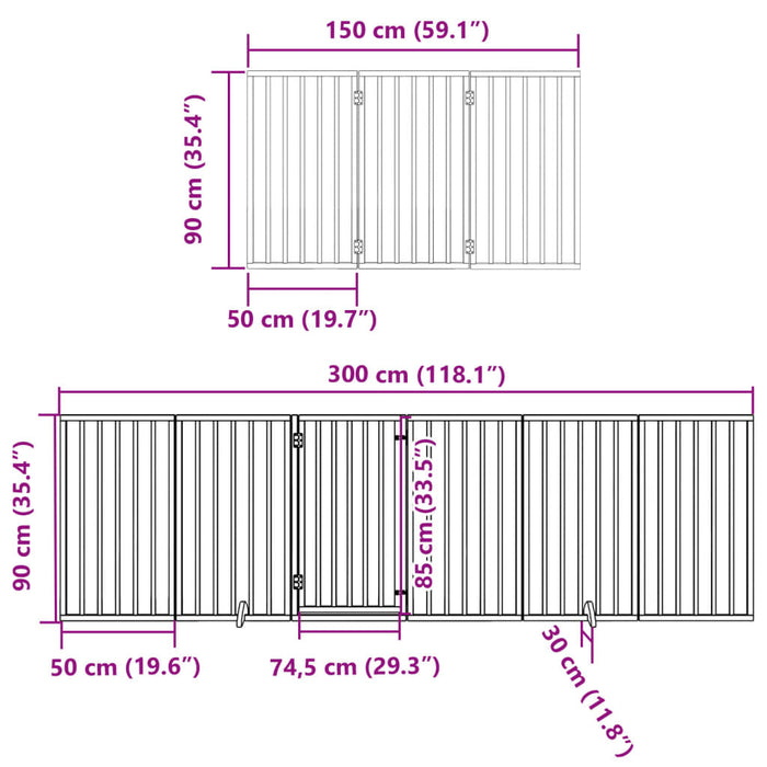 Hundeport sammenleggbar 9 paneler brun 450 cm poppeltre