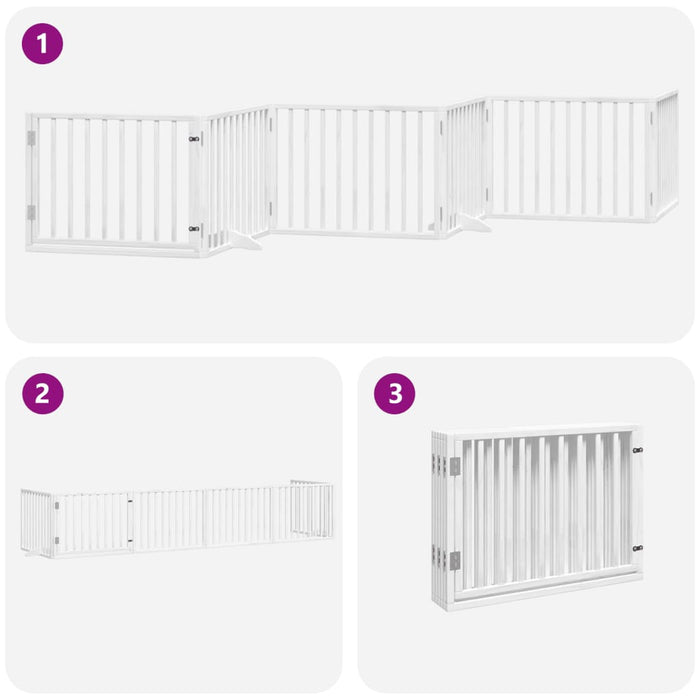 Hundeport sammenleggbar 6 paneler hvit 480 cm poppeltre