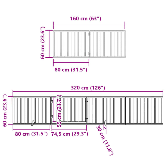 Hundeport sammenleggbar 6 paneler hvit 480 cm poppeltre