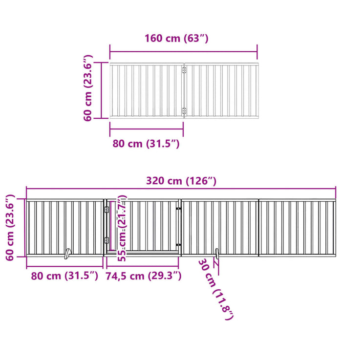 Hundeport sammenleggbar 8 paneler hvit 640 cm poppeltre