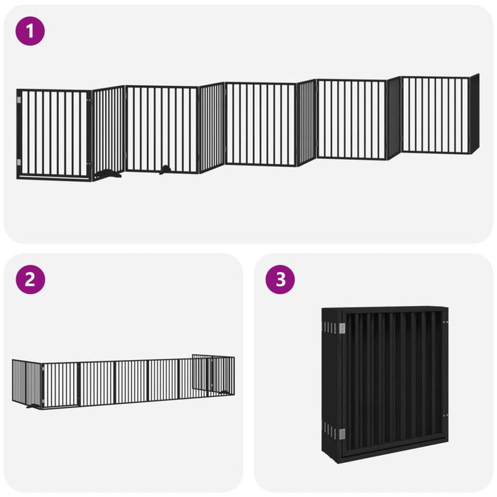 Hundeport sammenleggbar 10 paneler svart 800 cm poppeltre