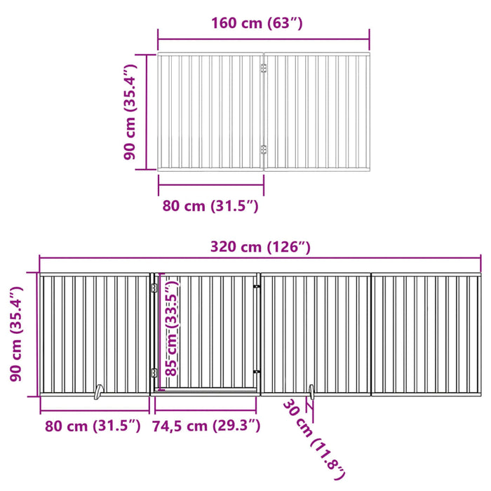 Hundeport sammenleggbar 6 paneler brun 480 cm poppeltre