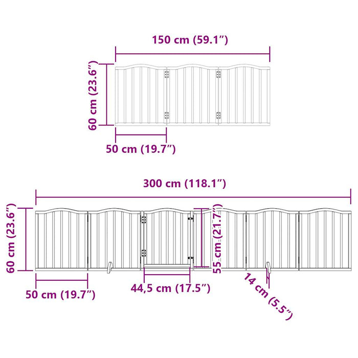 Hundeport sammenleggbar 9 paneler 450 cm poppeltre