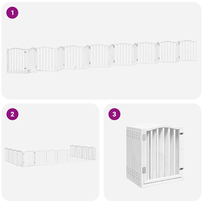 Hundeport sammenleggbar 15 paneler hvit 750 cm poppeltre