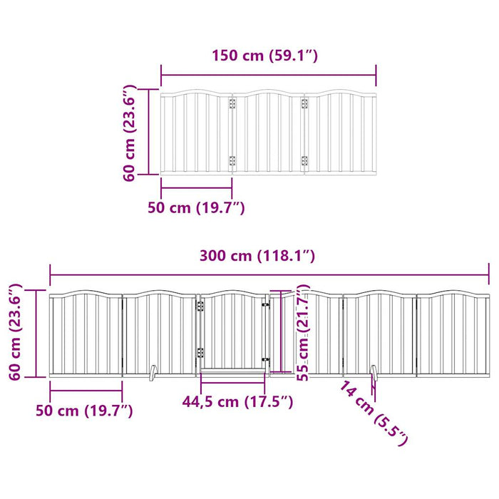 Hundeport sammenleggbar 15 paneler hvit 750 cm poppeltre