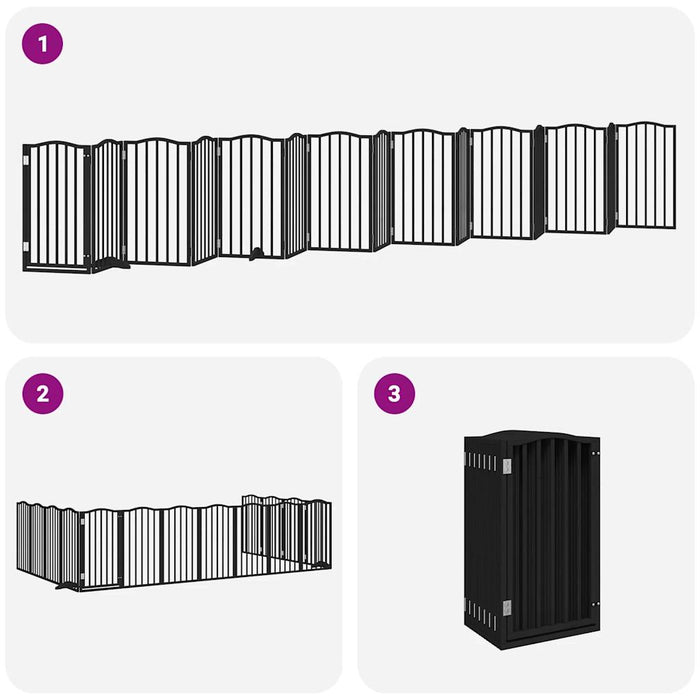 Hundeport sammenleggbar 15 paneler svart 750 cm poppeltre