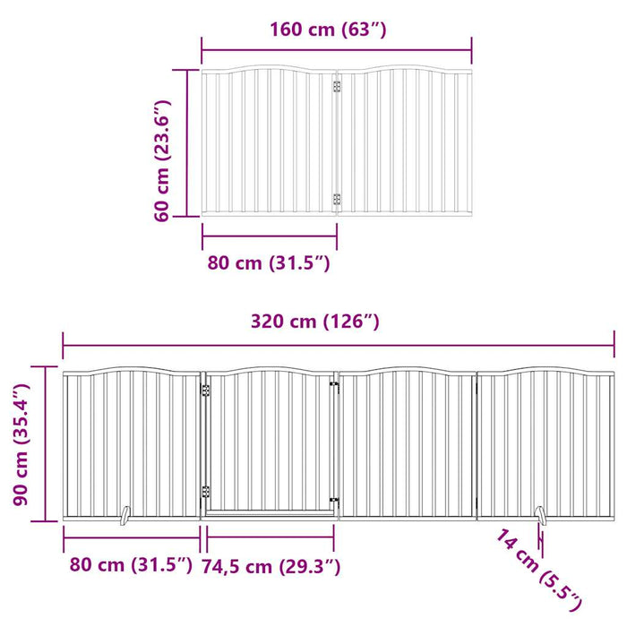 Hundeport sammenleggbar 8 paneler 640 cm poppeltre