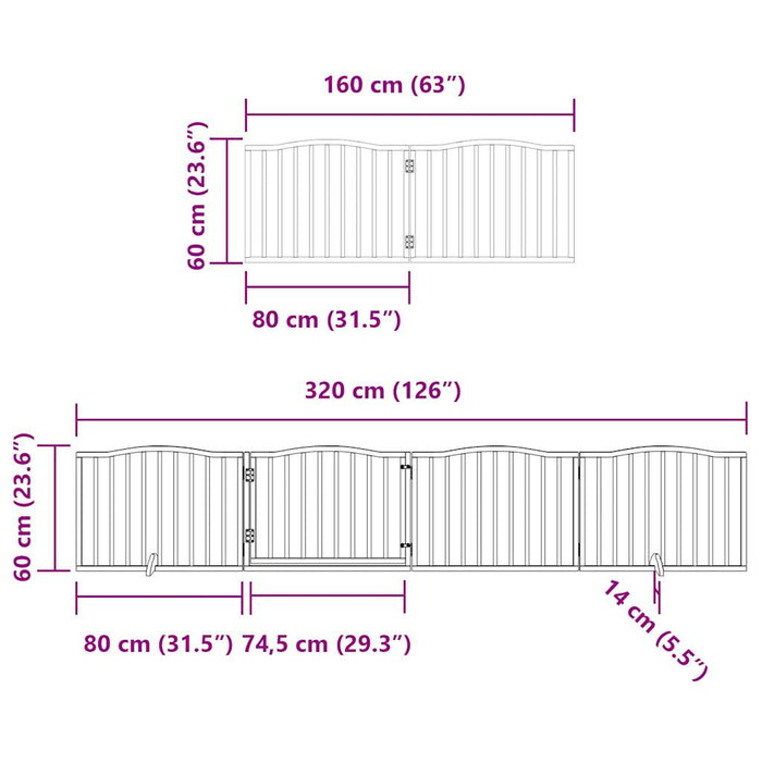 Hundeport sammenleggbar 10 paneler hvit 800 cm poppeltre