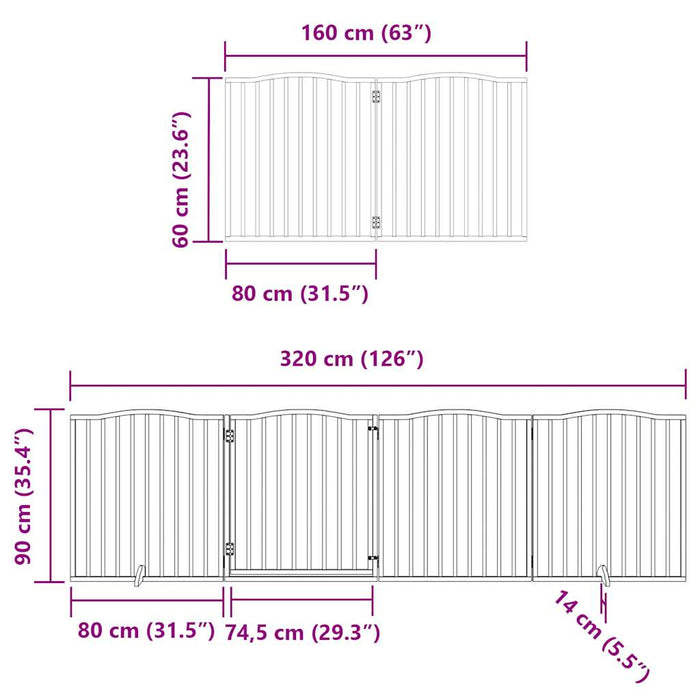 Hundeport sammenleggbar 10 paneler hvit 800 cm poppeltre