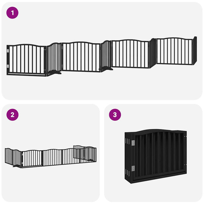 Hundeport sammenleggbar 8 paneler svart 640 cm poppeltre