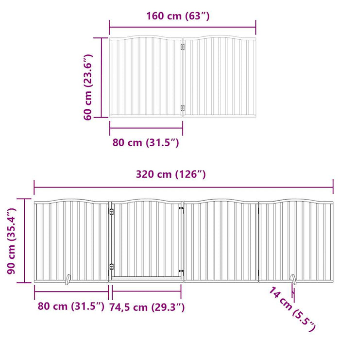 Hundeport sammenleggbar 6 paneler svart 480 cm poppeltre