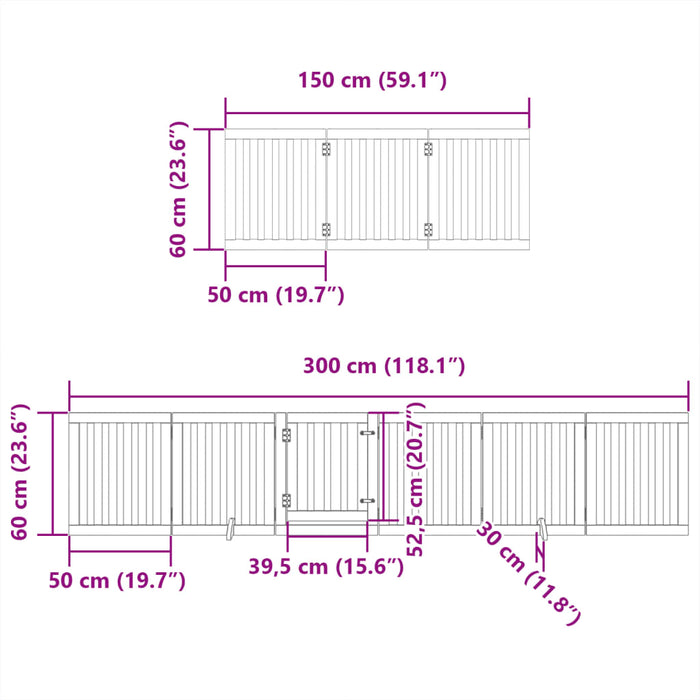 Hundeport sammenleggbar 9 paneler 450 cm poppeltre