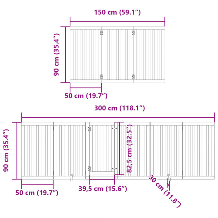 Hundeport sammenleggbar 9 paneler 450 cm poppeltre