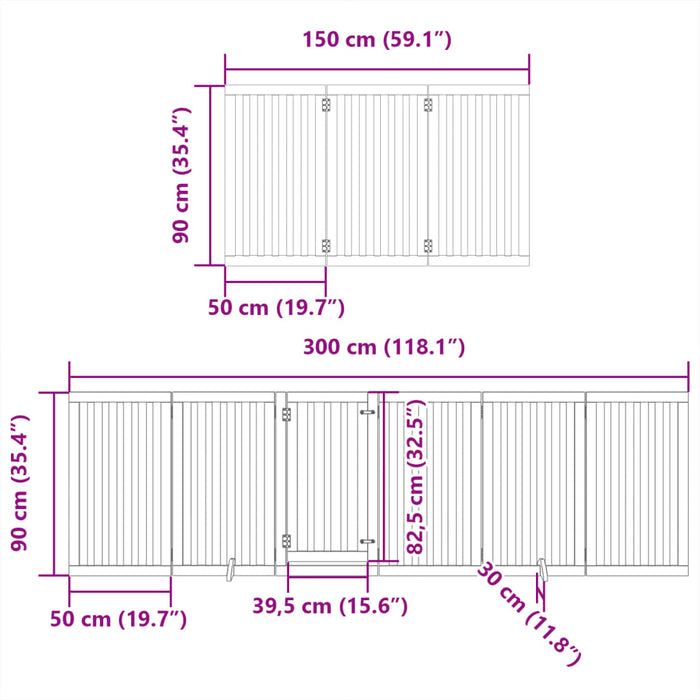 Hundeport sammenleggbar 9 paneler hvit 450 cm poppeltre