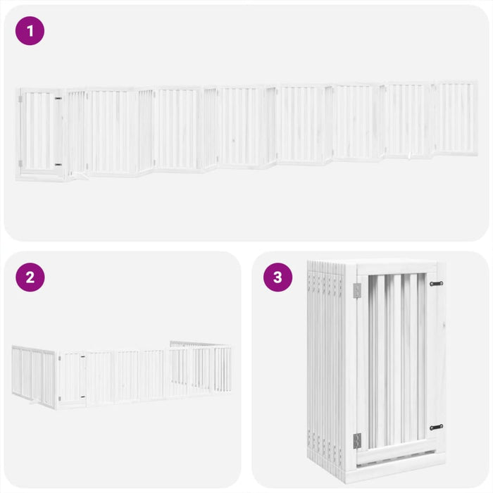 Hundeport sammenleggbar 15 paneler hvit 750 cm poppeltre