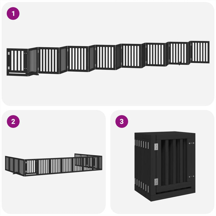 Hundeport sammenleggbar 15 paneler svart 750 cm poppeltre