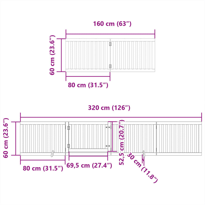 Hundeport sammenleggbar 6 paneler 480 cm poppeltre