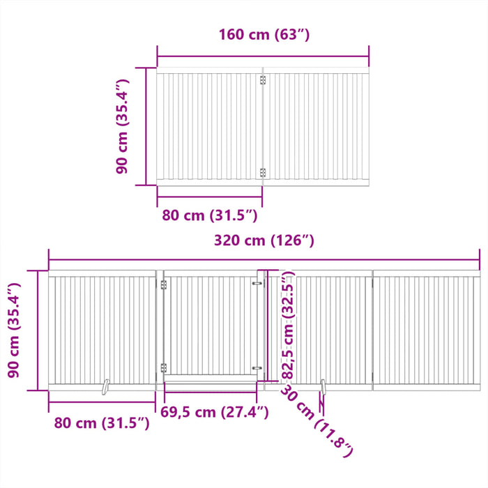 Hundeport sammenleggbar 8 paneler 640 cm poppeltre