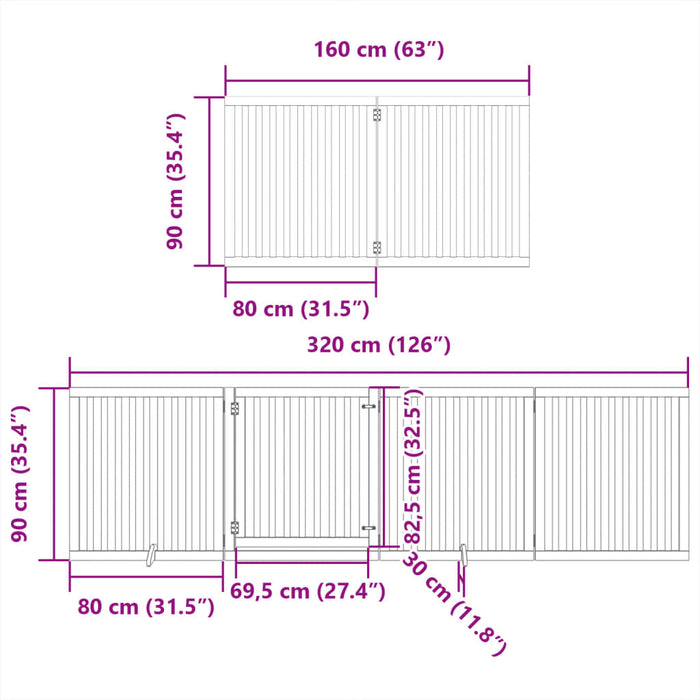 Hundeport sammenleggbar 10 paneler 800 cm poppeltre