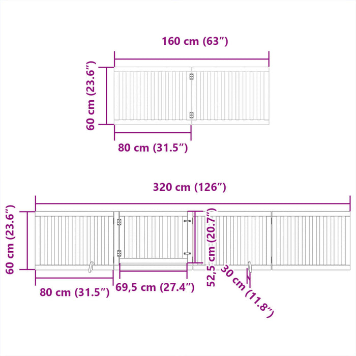 Hundeport sammenleggbar 6 paneler hvit 480 cm poppeltre