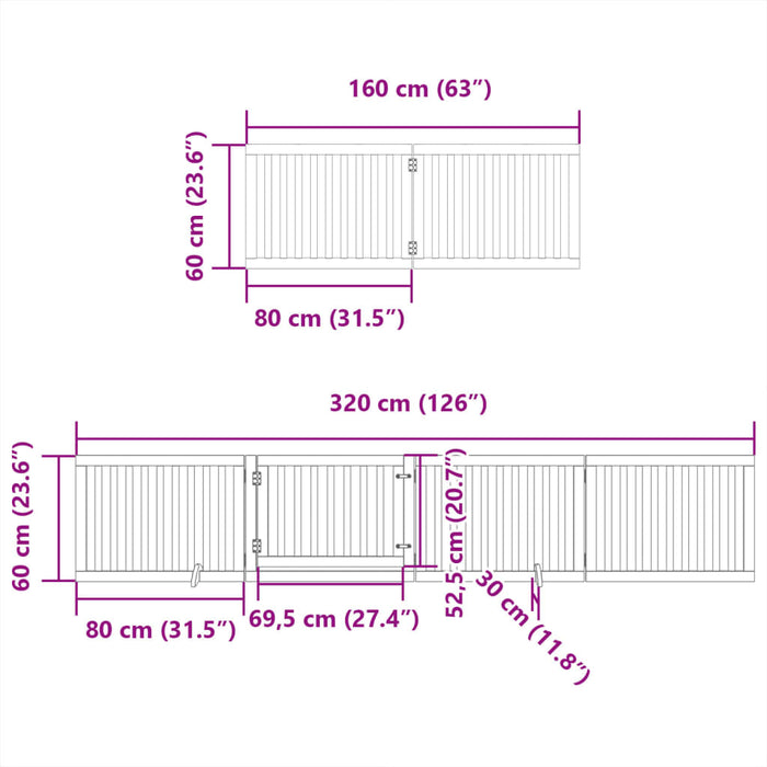 Hundeport sammenleggbar 12 paneler hvit 960 cm poppeltre