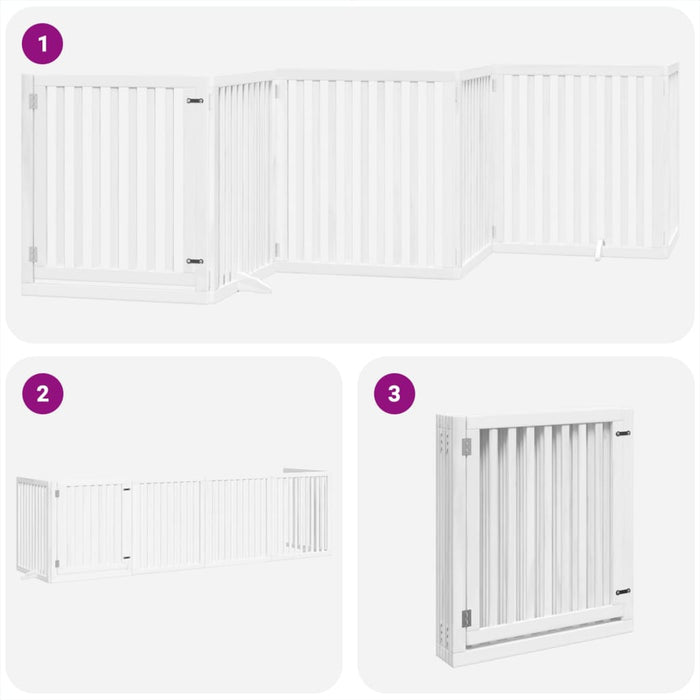 Hundeport sammenleggbar 6 paneler hvit 480 cm poppeltre