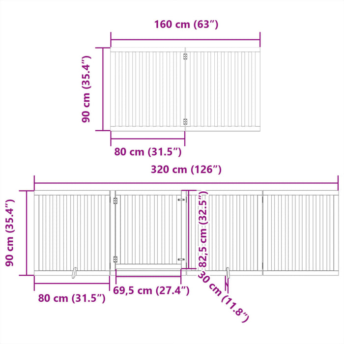 Hundeport sammenleggbar 6 paneler hvit 480 cm poppeltre