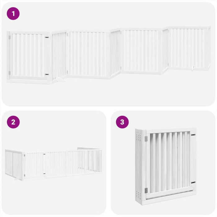 Hundeport sammenleggbar 8 paneler hvit 640 cm poppeltre