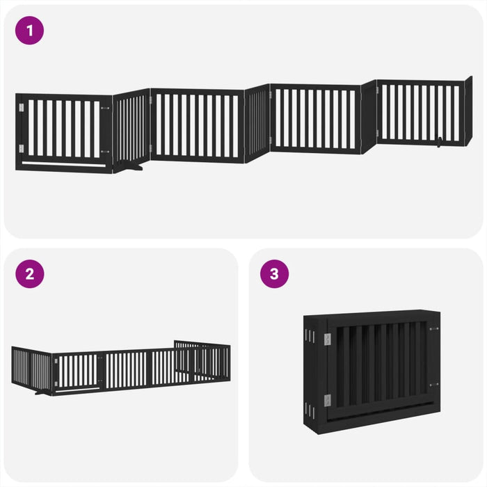 Hundeport sammenleggbar 8 paneler svart 640 cm poppeltre