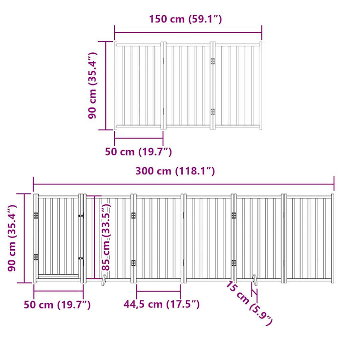 Hundeport sammenleggbar 9 paneler 450 cm poppeltre