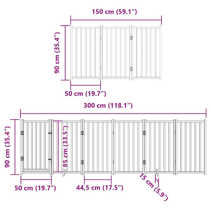 Hundeport sammenleggbar 9 paneler brun 450 cm poppeltre