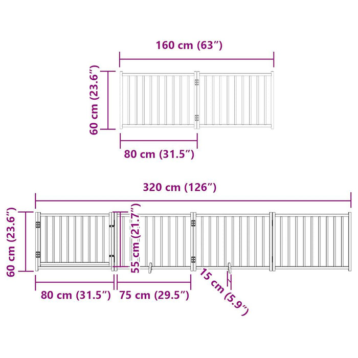 Hundeport sammenleggbar 6 paneler hvit 480 cm poppeltre