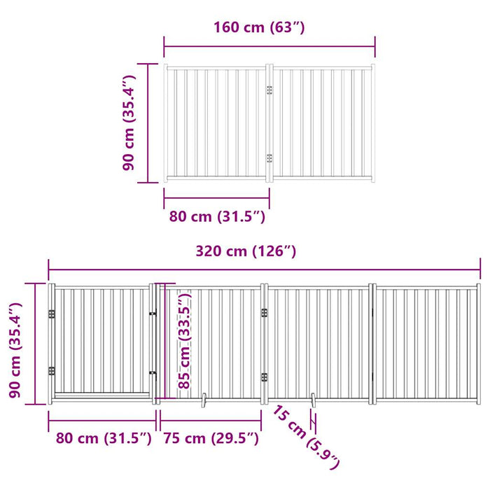 Hundeport sammenleggbar 6 paneler brun 480 cm poppeltre