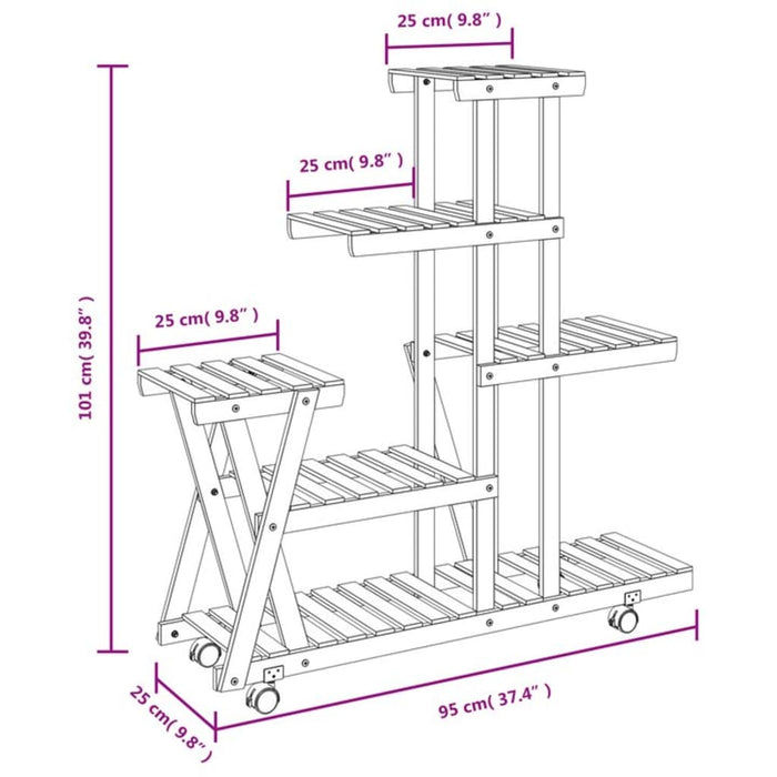 Blomsterstativ med hjul 95x25x101 cm heltre gran