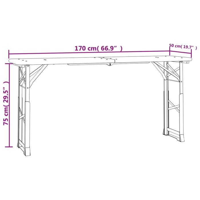 Sammenleggbart ølbord 170x50x75/105 cm heltre gran