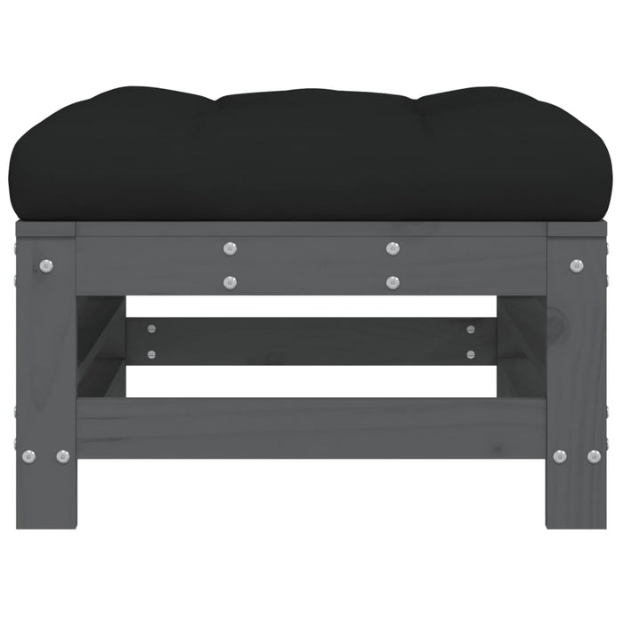 Utendørs fotskammel med pute grå heltre furu