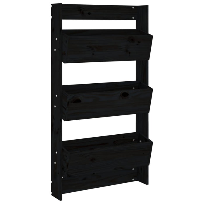 Vegghengt plantekasse 3 lag 60x18,5x110 cm svart heltre furu