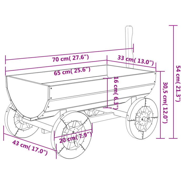 Dekorativ vogn 70x43x54 cm heltre gran