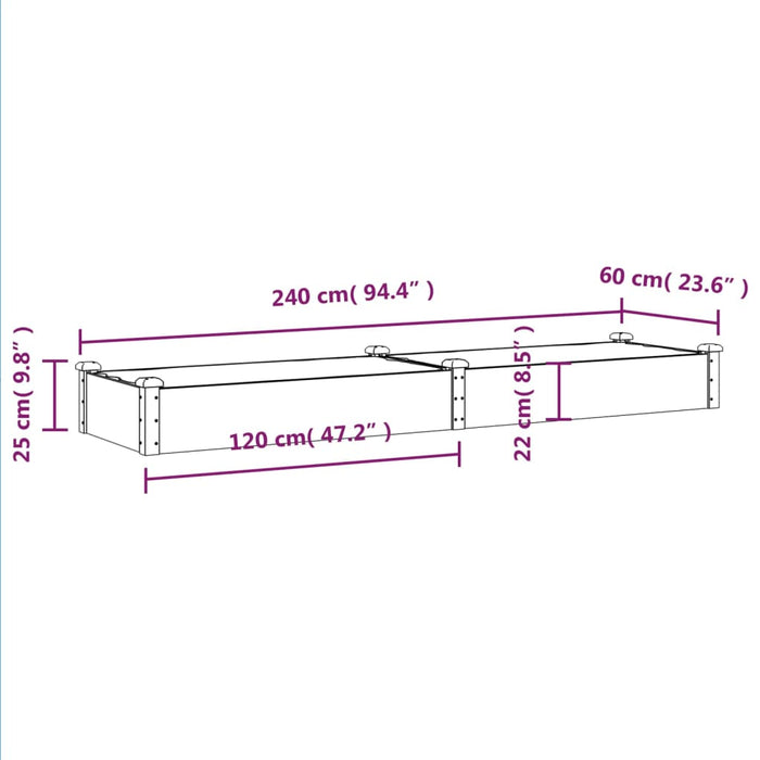 Høybed med foring 240x60x25 cm heltre gran