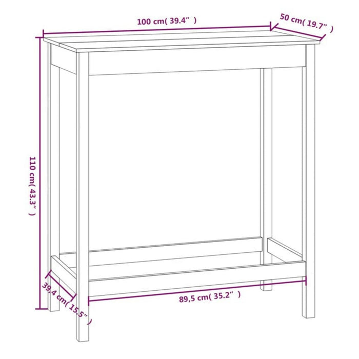 Barbord hvit 100x50x110 cm heltre furu