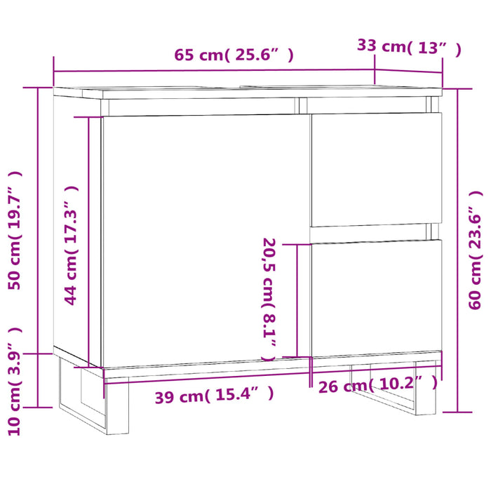 Baderomsskap betonggrå 65x33x60 cm konstruert tre