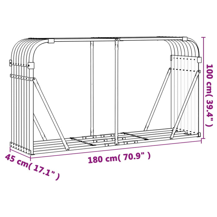 Vedholder grønn 180x45x100 cm galvanisert stål