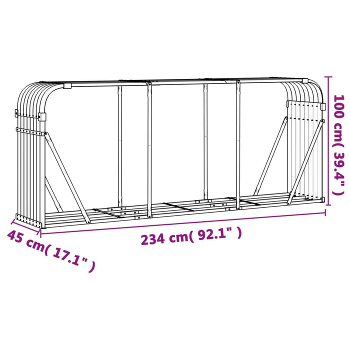 Vedholder antrasitt 234x45x100 cm galvanisert stål