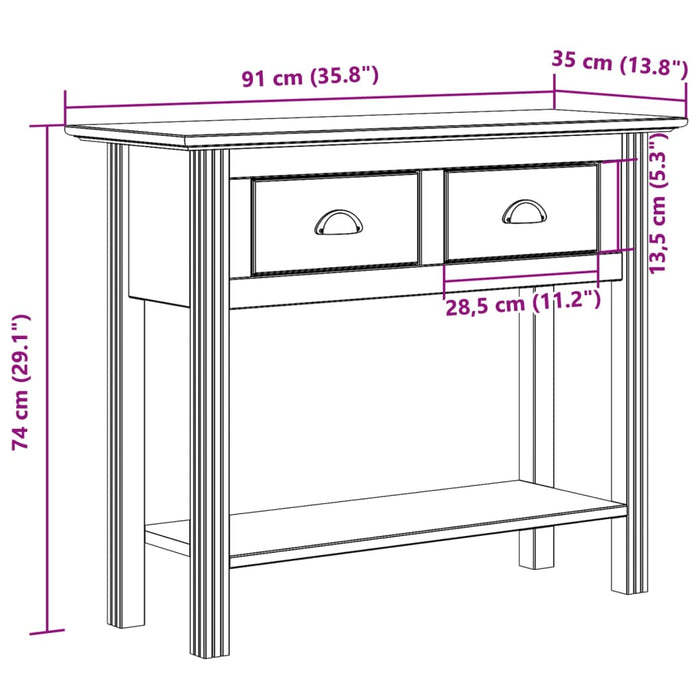 Konsollbord BODO grå 91x35x74 cm heltre furu