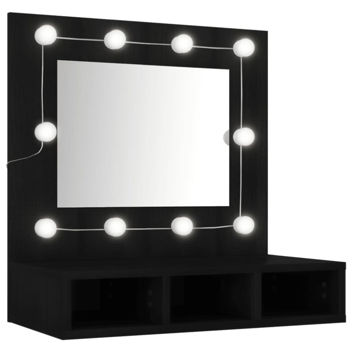 Speilskap med LED svart 60x31,5x62 cm