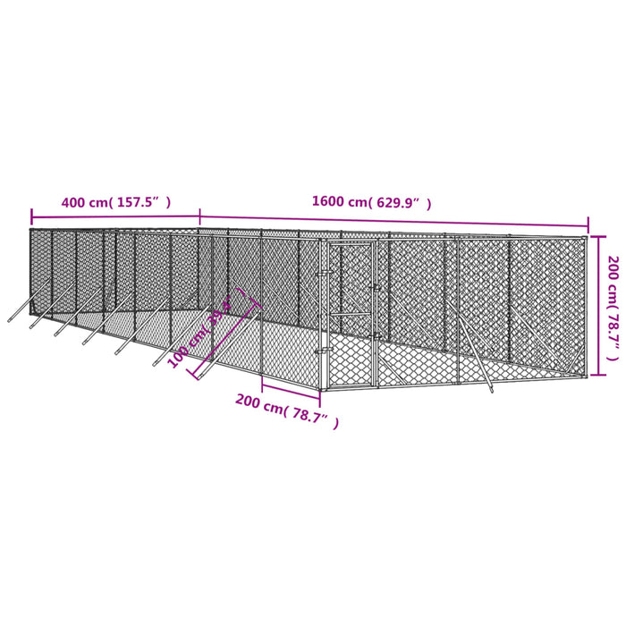 Utendørs hundekennel sølv 4x16x2 m galvanisert stål