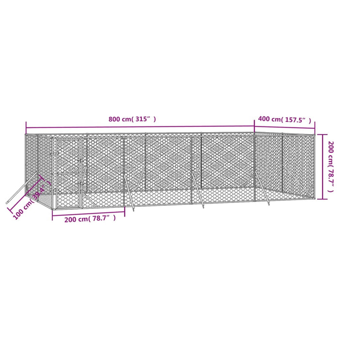 Utendørs hundekennel sølv 8x4x2 m galvanisert stål